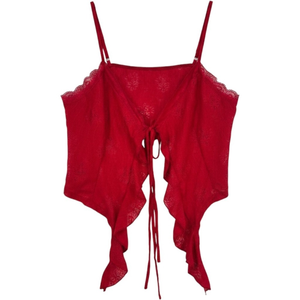 Cider Curve Red Lace Tie Front Cami Top Spaguetti Straps Plus Size 1XL